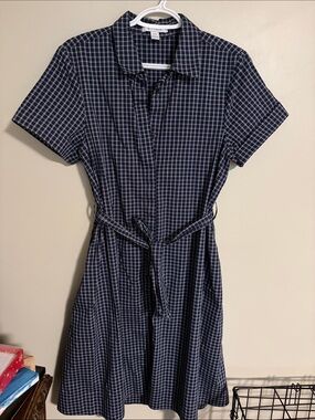 Kit and Ace Metier Navy Checked Shirt Dress with Tie Belt